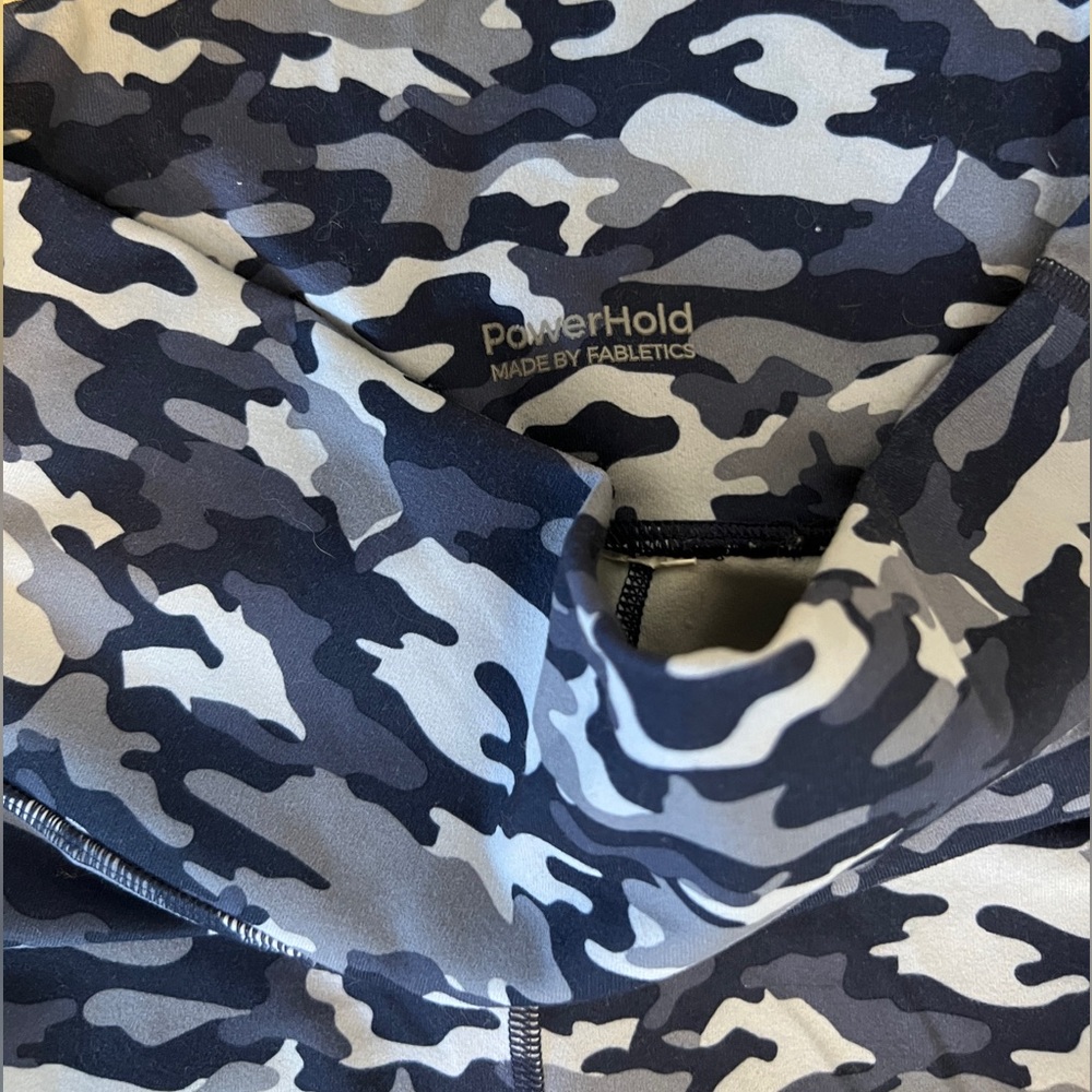 Fabletics Powerhold leggings. Size Small. Purple camo. With pockets on both legs